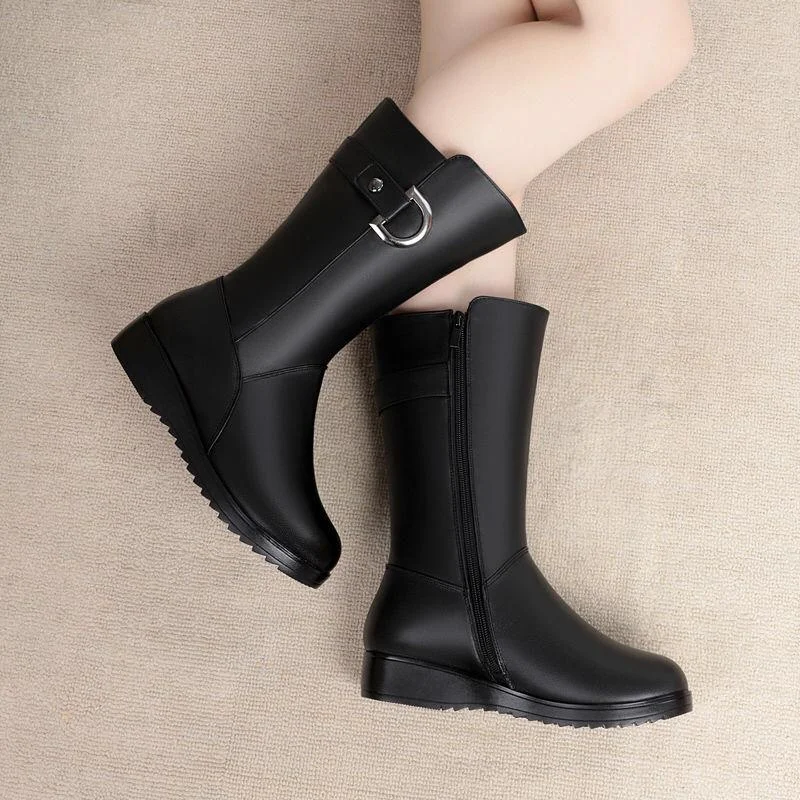 Womens Winter Boots Warm Fur Non Slip Skiing Black Boots
