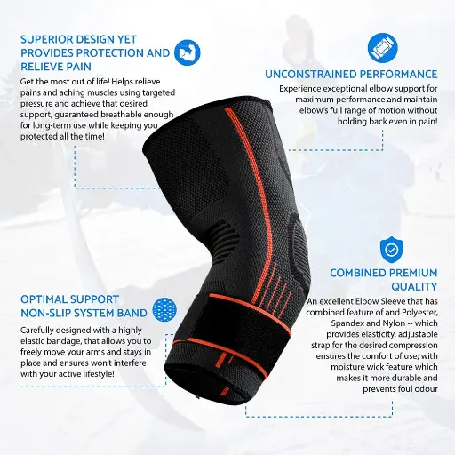 Orange-Black Elbow Compression Sleeve for Relieving Elbow Pain,Relief-Enhance Performance & Protect Your Elbow-Gym Elbow brace