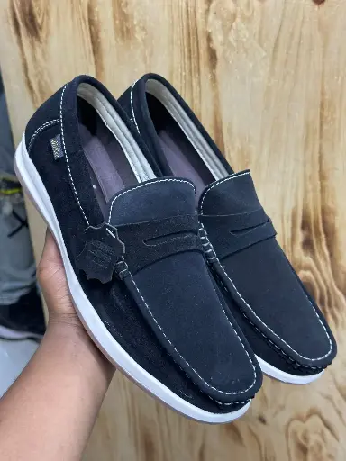  Premium Suede Penny Loafers - Men's Black Genuine Leather Slip-On Shoes