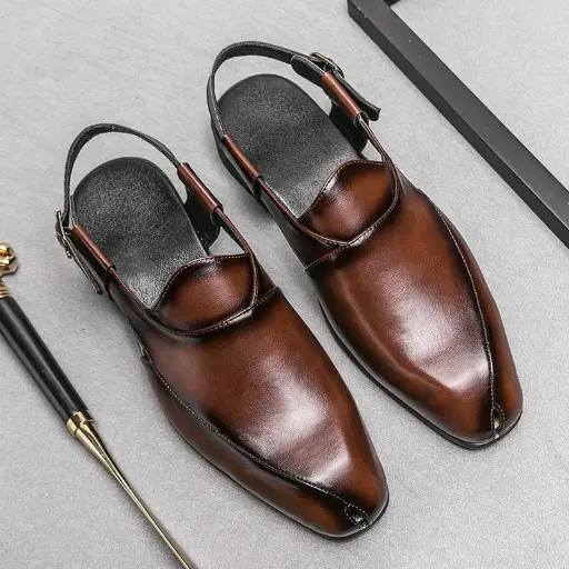 Men's Tan/Brown Polished Leather Slingback Loafers - Formal & Casual