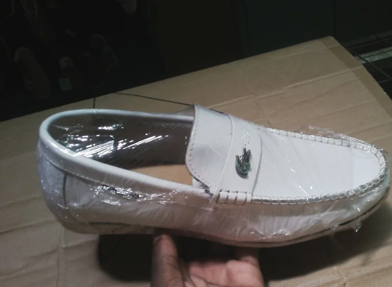 All-White Lacoste Slipon Mens Loafers Shoes