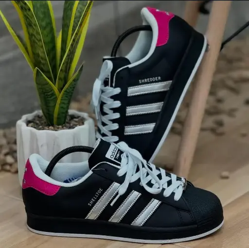 Adidas Superstar "Shelltoe" Sneakers-Black & Silver with Pink Accents | Classic Retro Shoes
