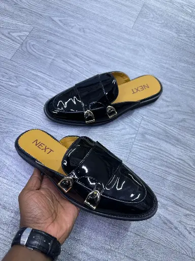 Next Men's Patent Leather Mules - Black Slip-On Loafers
