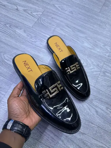 Next Men's Black Patent Leather Slip-On Mules 