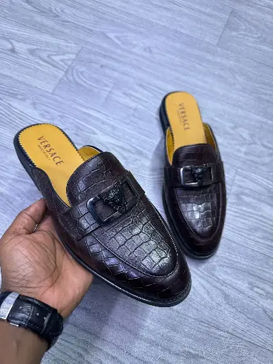 Versace Men’s Mule Shoes Brown Crocodile