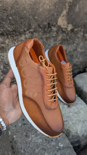  BOSS Hugo Monaco Men's Leather Casual Sneakers - Cognac Brown