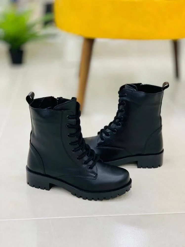 Ankle Platform Women Boots Chunky Designer Black Shoes