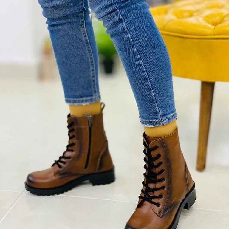 Ankle Platform Women Boots Chunky Designer Brown Shoes