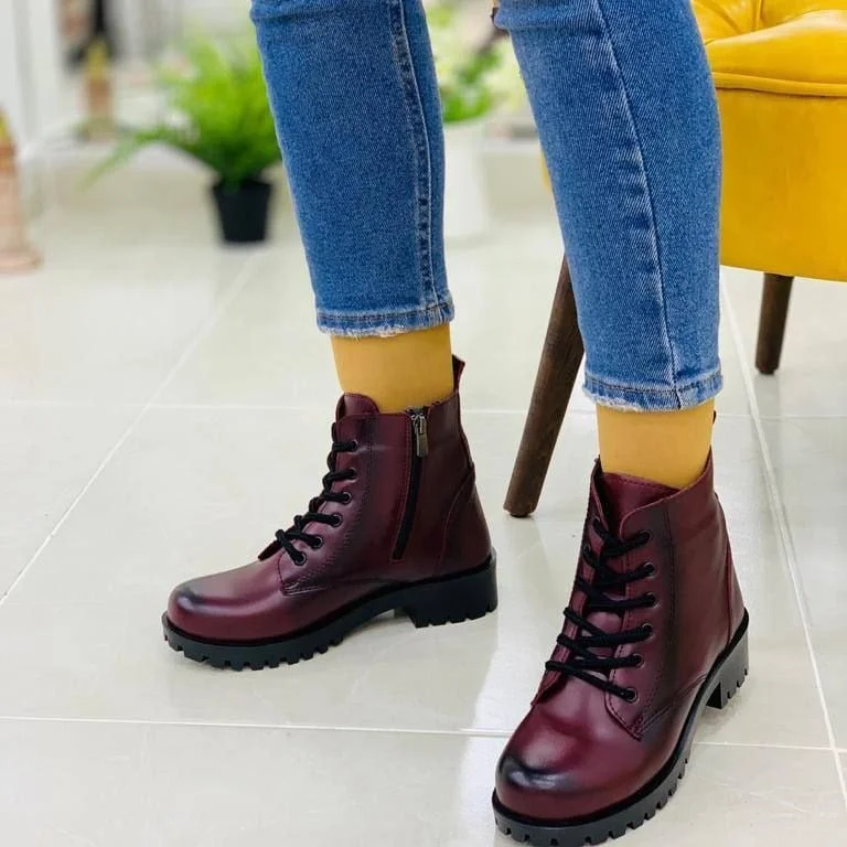 Ankle Platform Women Boots Chunky Designer Maroon Shoes