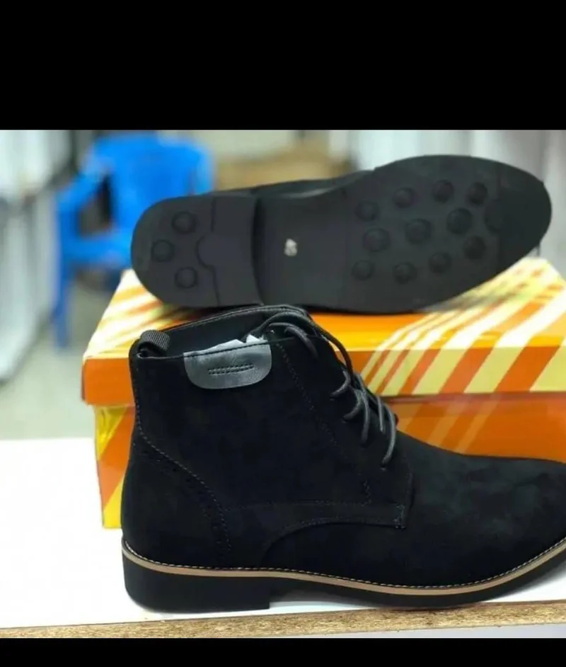 Authentic Black Suede Leather Boots Mens Cacatua Laced Boots