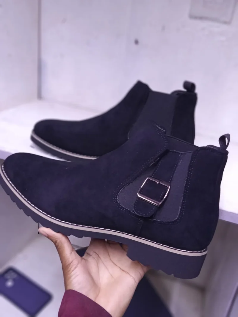 Authentic Chelsea Boots  Black Suede Leather Boots Mens Cacatua Slipon Boots