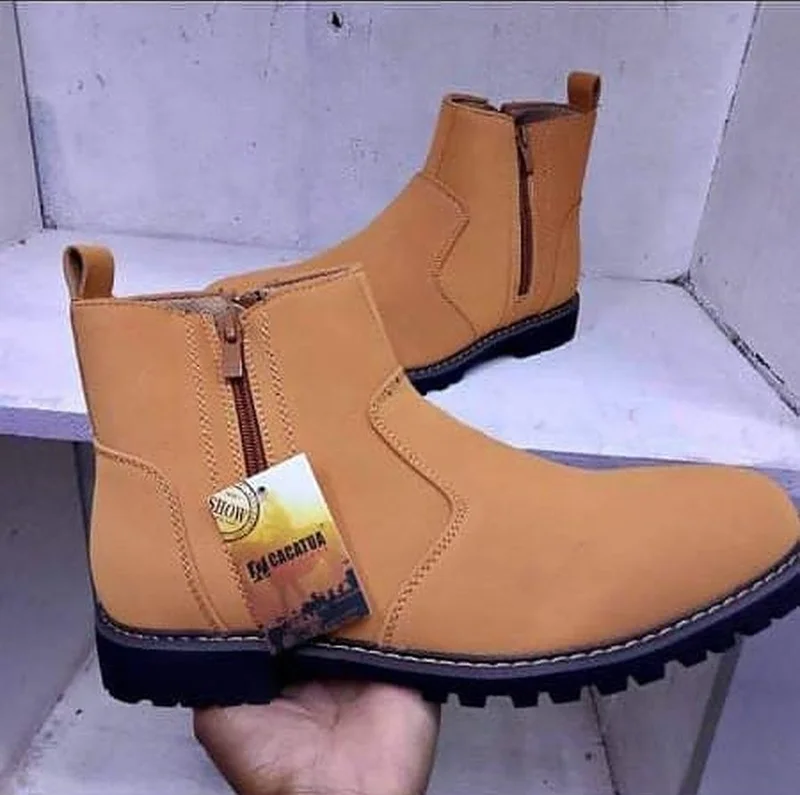 Authentic Chelsea Boots  Mustard Leather Boots Mens Cacatua Zipper Boots