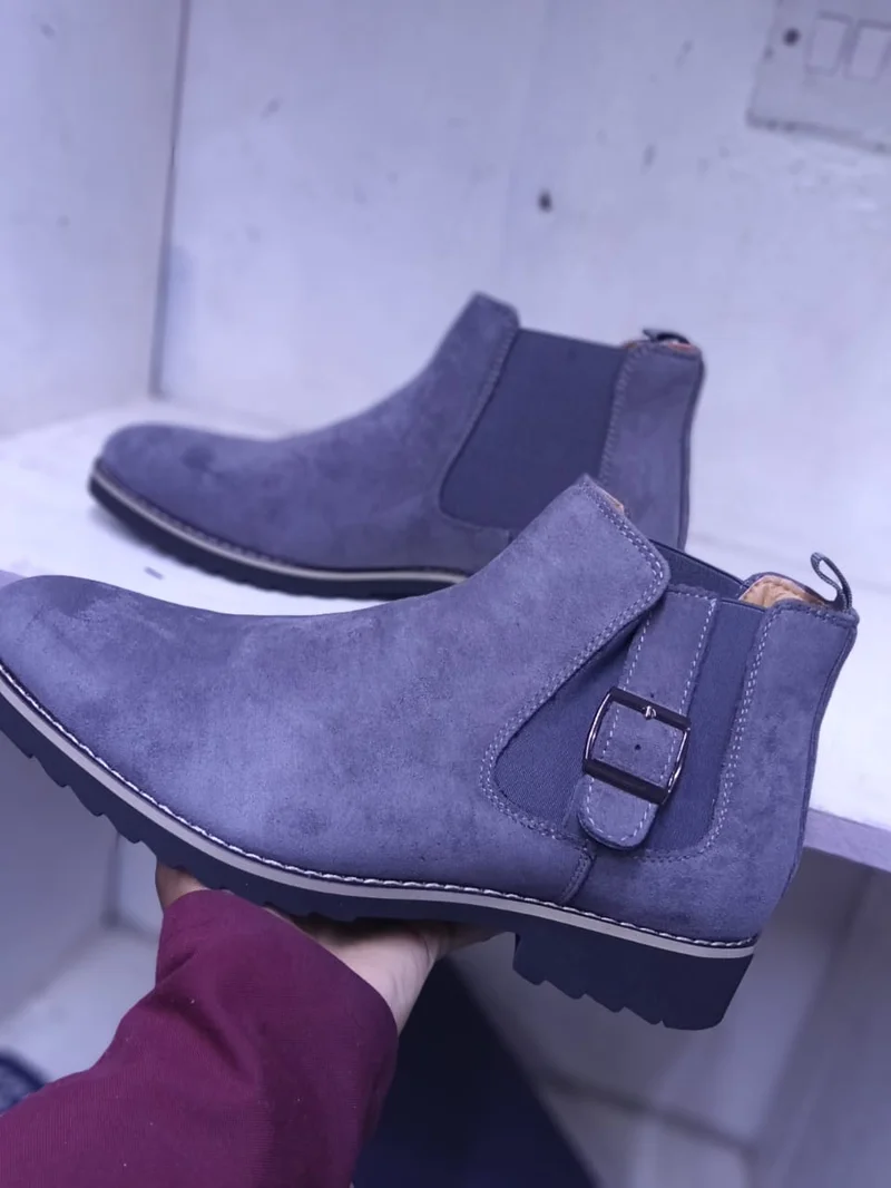 Authentic Chelsea Boots Grey Suede Leather Boots Mens Cacatua Slipon Boots