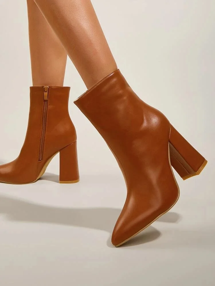 Autumn Winter Women Ankle Boots High Heels Chunky Heels Platform Leather Short