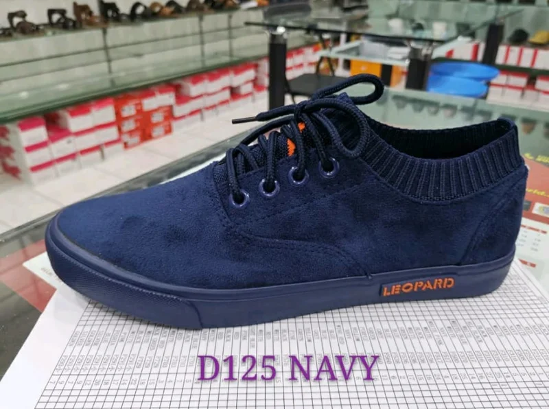 Beauty Leopard Canvas Rubber Shoes,Men Sneakers,Navy Blue