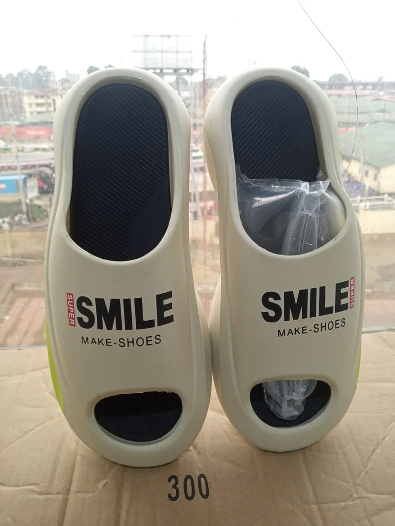 Beige Smile Make Shoes comfortable Leather Unisex Slides