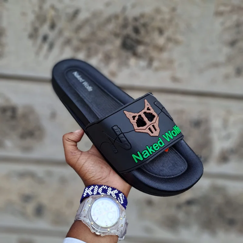 Black and Green Quality Original Naked Wolfe Unisex Slides