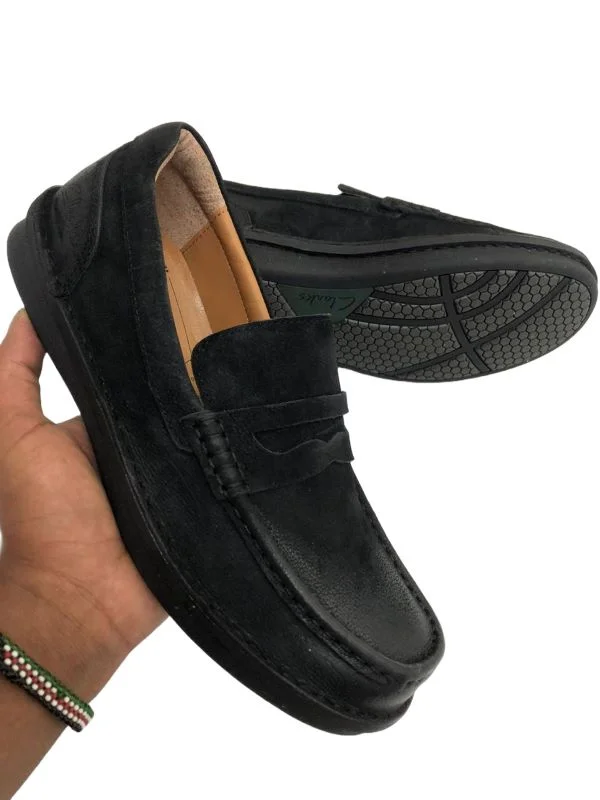 BLACK CLARKS SLIP-ON LOAFERS