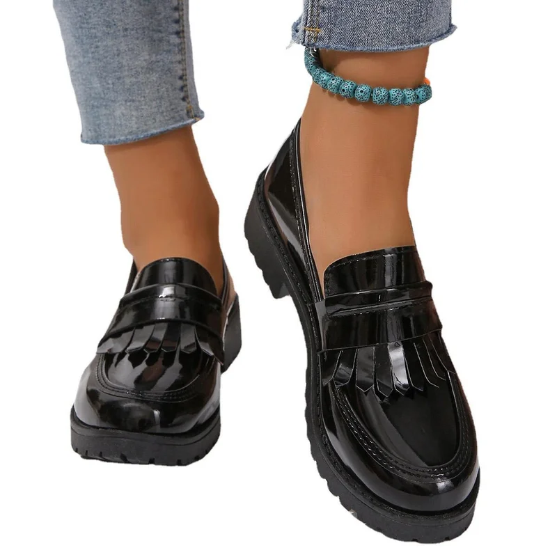 Black Fashion Brogues Ladies Slipon Women Shoes